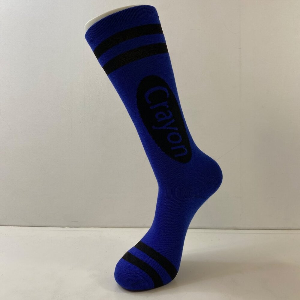 Unisex Knee High Socks Set 1 Crayon Pattern Blue Black